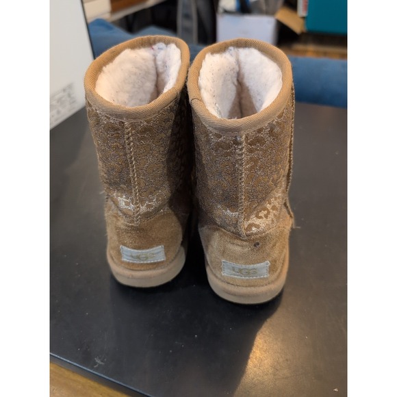 UGG Classic II Glitter Boots Kids Youth 4 Brown Leopard Suede 1112388K - Picture 4 of 5